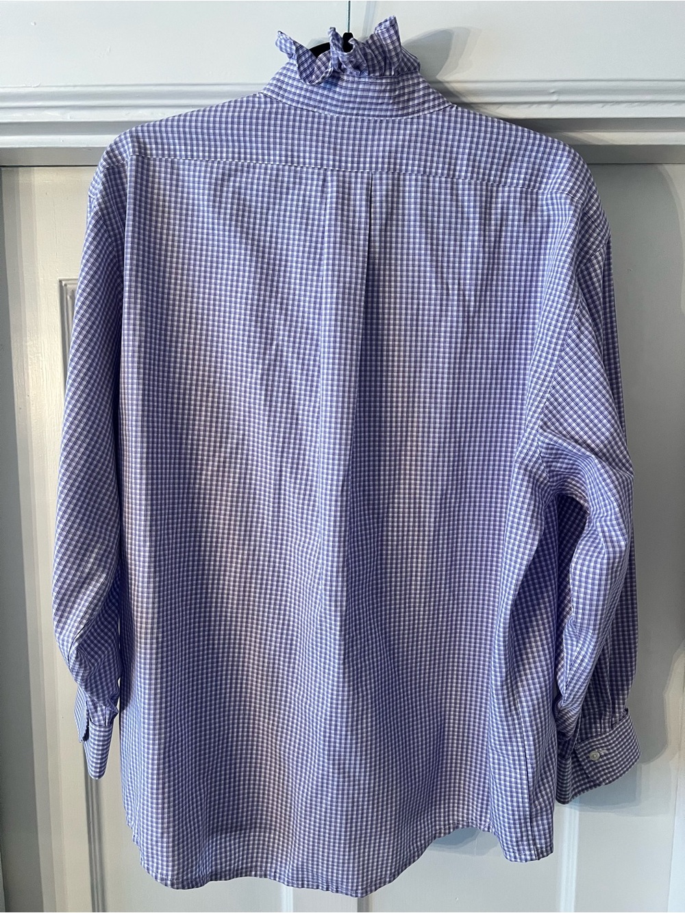 Upcycled Brooks Brothers Purple Gingham Ruffle-Collar Button-Down Shirt - Picture 2 of 3